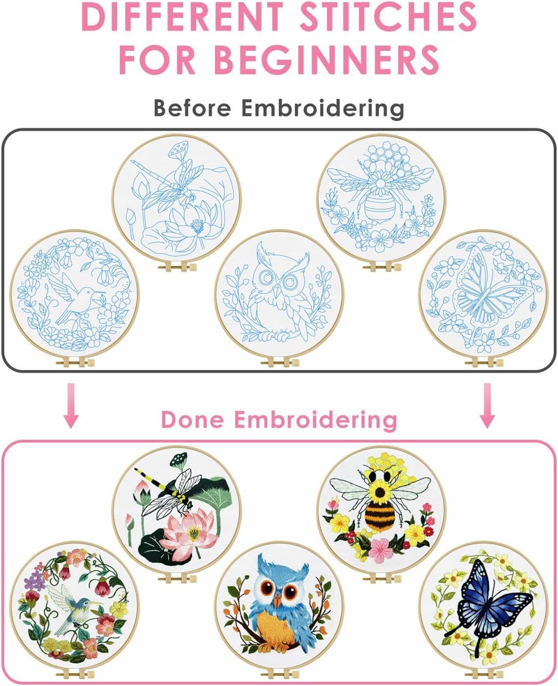 TINDTOP Embroidery Kit for Beginners Adult, Hummingbird Embroidery Kit for Beginners Include Embroidery Cloth Hoops Threads for Craft Lover Hand Stitch with Embroidery Skill Techniques - Image 3
